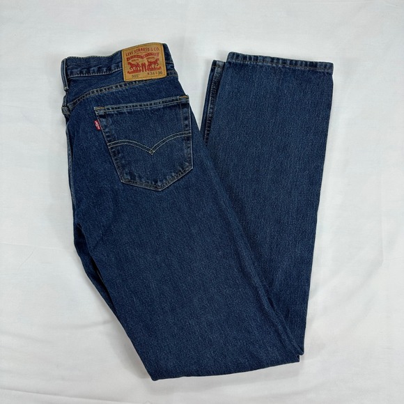 Levi's 505 Regular Fit Jeans Mens W34 L36 Dark Wash Denim Blue - Picture 1 of 8